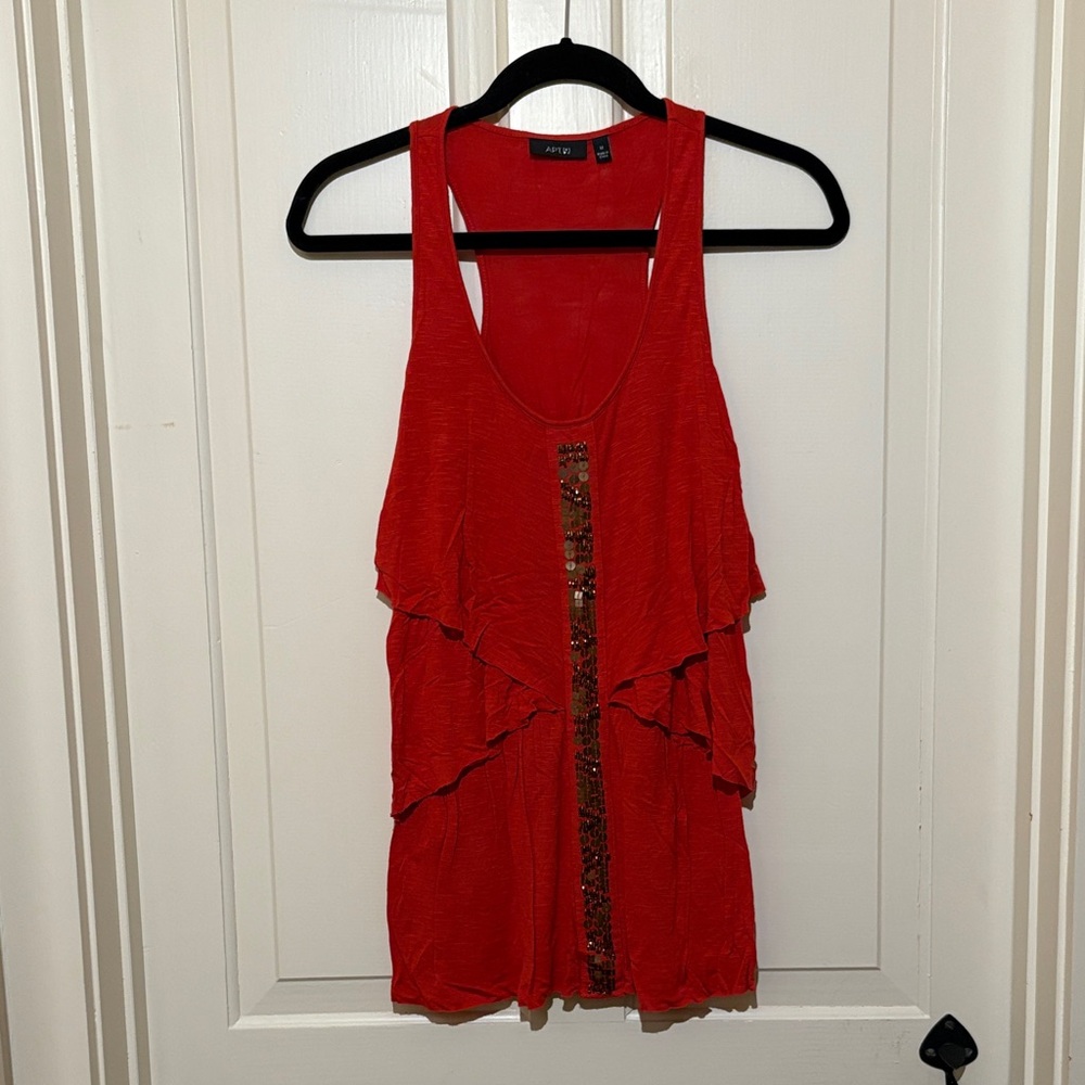 Apt. 9 Red Layered Tank with Sequin Detail
